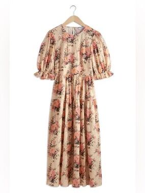 & Other Stories Puff Sleeve Floral Jacquard Midi Dress